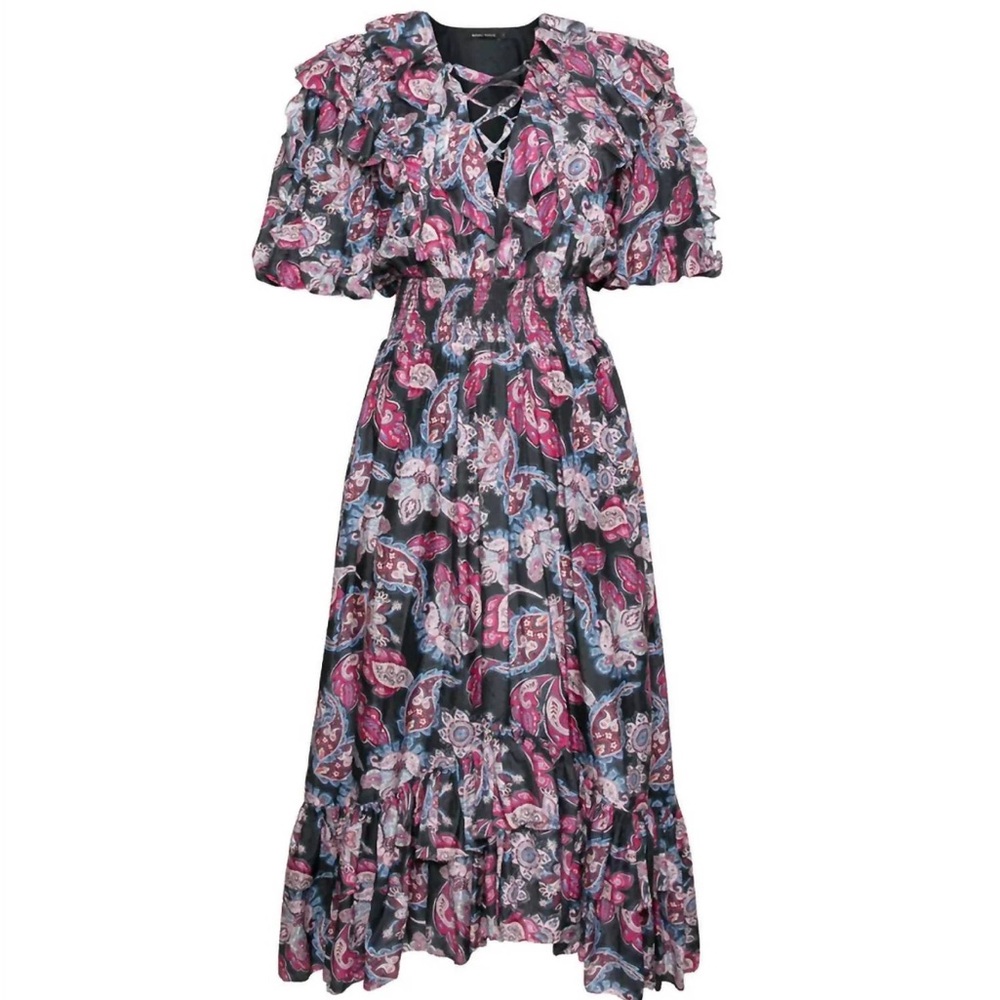 Elegant Paisley Midi Dress - Pink and navy